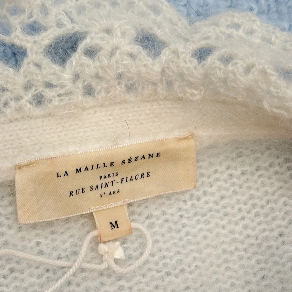 French Chic Bundle | Sézane Knit Cardigan + Neutral Blouse + Plaid Pants - Picture 3 of 6